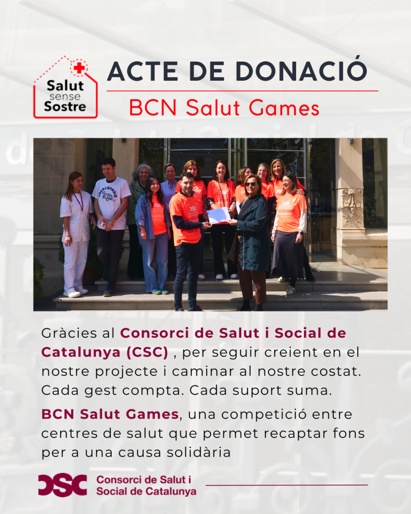 𝐀𝐜𝐭𝐞 𝐝𝐞 𝐝𝐨𝐧𝐚𝐜𝐢𝐨́ del Consorci de Salut i Social de Catalunya a Salut Sense Sostre